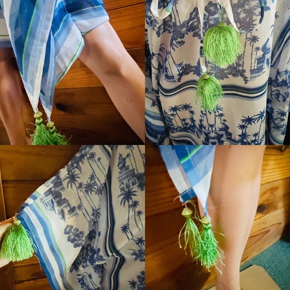 NWT Violet Sky Moroccan Travel Postcard Print Swimsuit Cover-Up Caftan M AS-IS - Picture 3 of 16